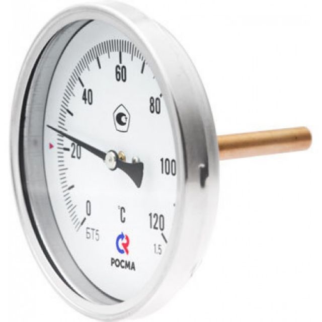 Биметаллический термометр БТ-41.211-100  серии 211 (общетехнические ) Осевое присоединение
