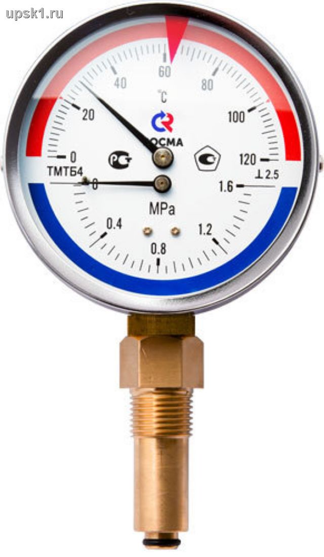 Термоманометры ТМТБ-3 радиальное исполение L-46 мм(ТМТБ 31.Р.1(0..120гр)-(0-0,25 МПа)-G1/2.2,5)